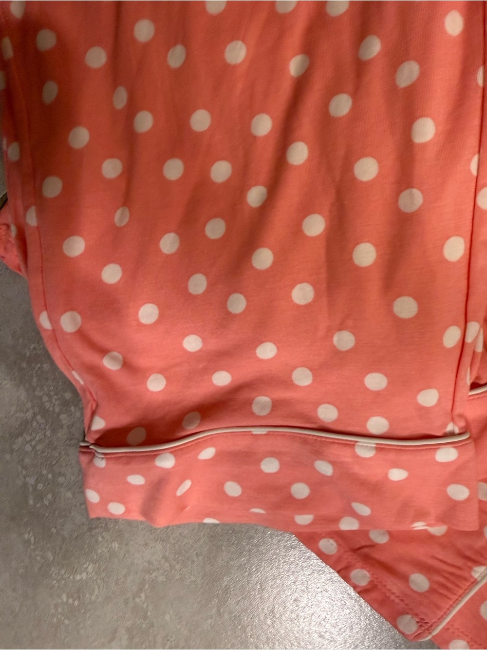 kate spade Coral Pink Polka Dot Short-Sleeve Pajama Set White Trim long Pants - Picture 5 of 7